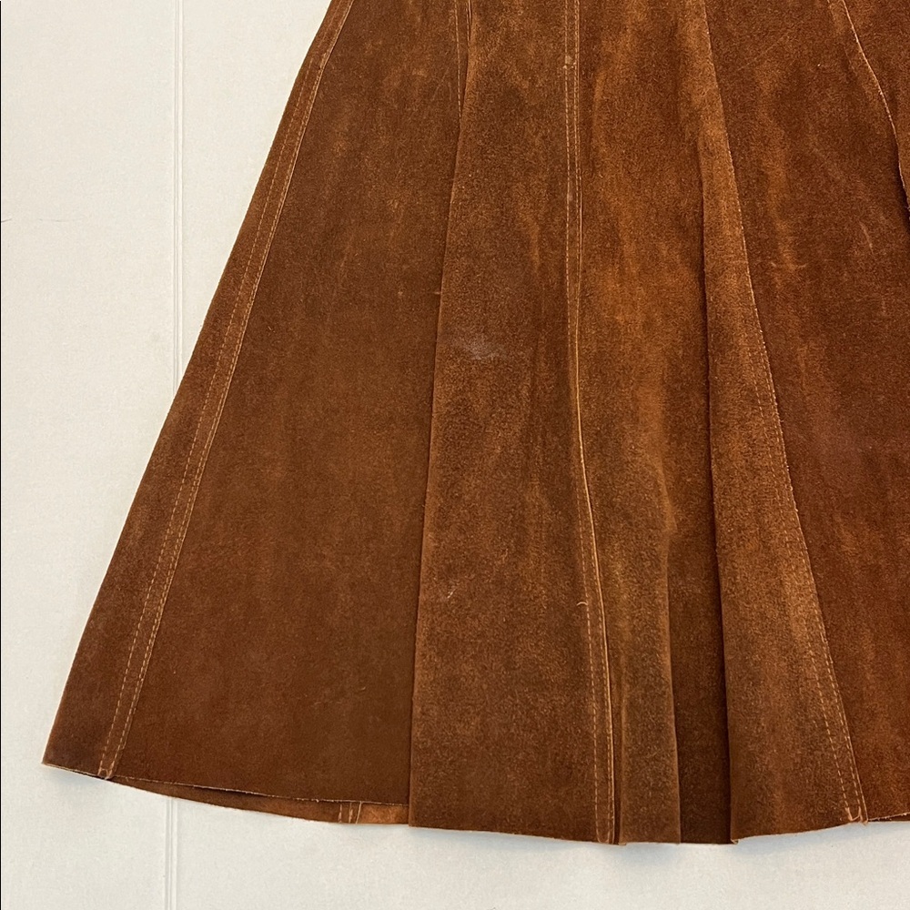 LEATHER VINTAGE 70’s BROWN A LINE MIDI SKIRT WITH TALON SIPPER SIZE SMALL - Picture 4 of 14